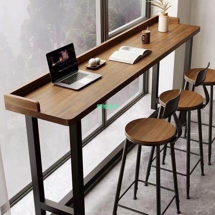 阳台吧台桌家用简约实木长条桌窄桌客厅简约高脚桌椅靠墙桌子
