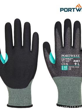 Portwest轻薄灵活透气防滑耐磨防切割浸胶通用手套防护手套A661