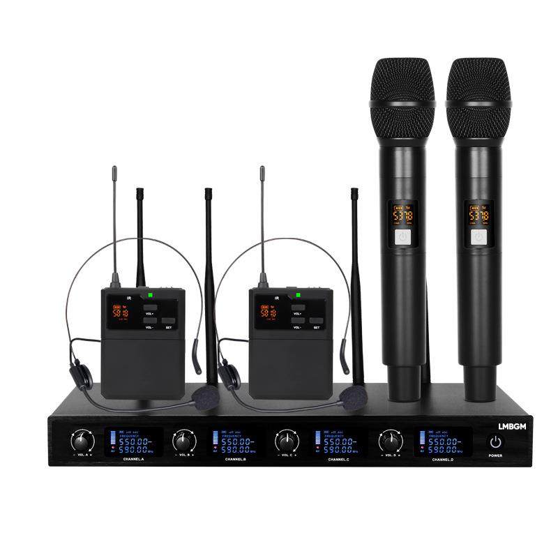 无线U段一拖四领夹麦克风家用专业户外音响舞台演出KTV手持式话筒