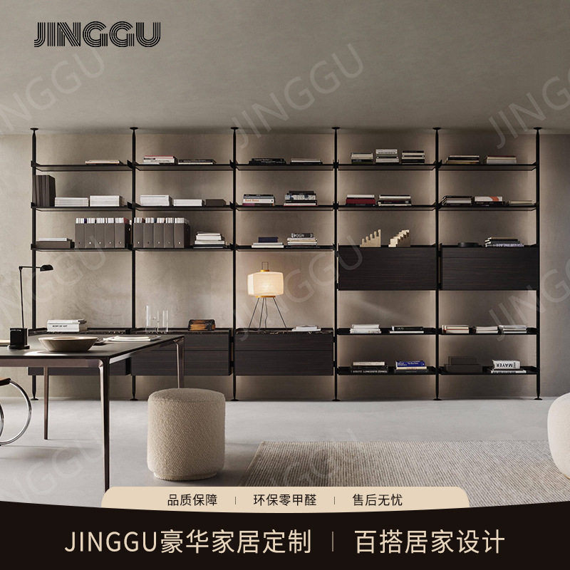 铝型材置物架铝合金层板圆管悬挂式吊架客厅落地式书架多层展示架