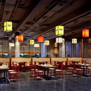 中式饭店餐厅灯布艺小吊灯方形复古简约日式面馆料理店装饰灯