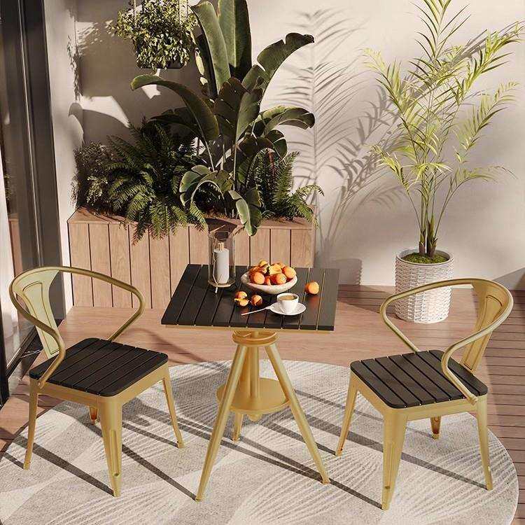 户外休闲桌椅露天庭院防腐木室外餐桌椅组合家用可升降阳台方圆桌