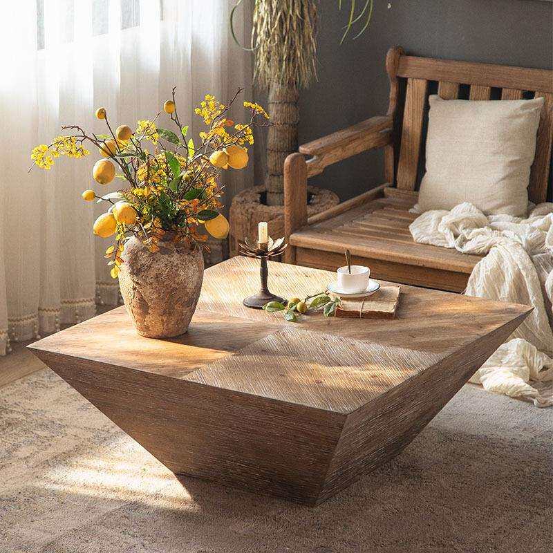 美式复古做旧实木茶几小户型客厅民宿卧室方形洽谈个性茶桌极简