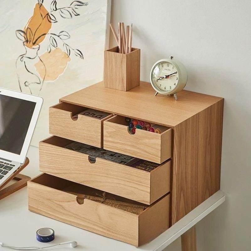 现货木质桌面多层抽屉式文具杂物整理柜办公桌面储物盒