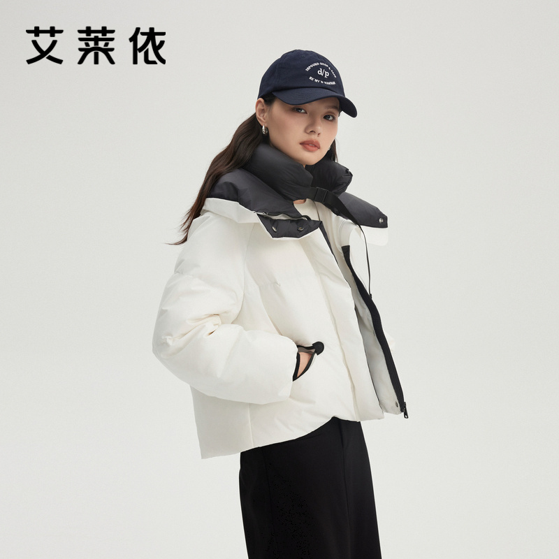 艾莱依新款羽绒服U型枕外套设计感短款鸭绒冬季保暖时尚女通勤