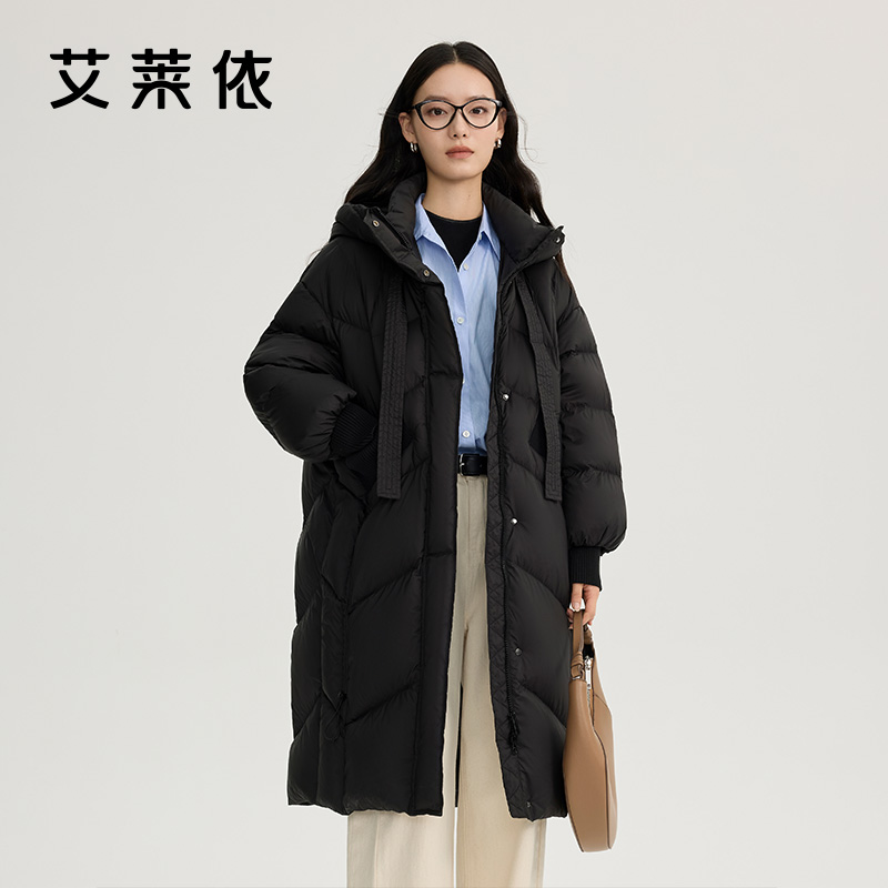 艾莱依明星同款宽松长款羽绒服冬