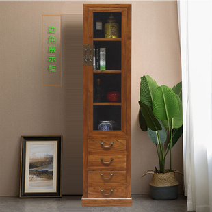 中式 实木展示柜书柜榆木角柜储物柜条柜玻璃门电视边柜多功能立柜