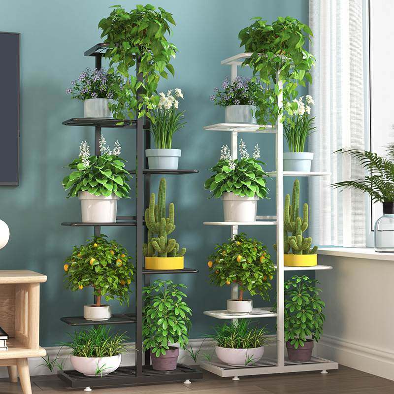 花架子客厅落地式阳台室内植物花盆架带轮可移动置物多层铁艺花架