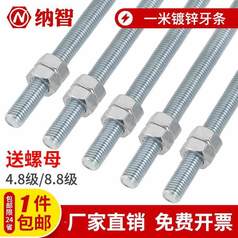 镀锌螺杆丝杠螺母套装全螺纹通丝螺丝杆牙条m5m6m8m10m12-m30