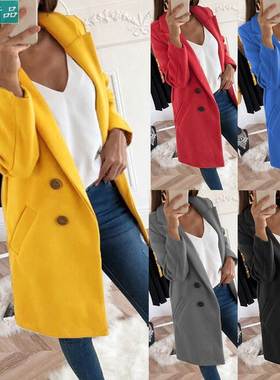 秋冬新款女翻领中长款毛呢大衣Women's fashionable woolen c