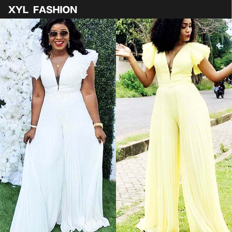 2022欧美新款雪纺皱褶连体短袖连衣裤女 Chiffon Jumpsuits Women