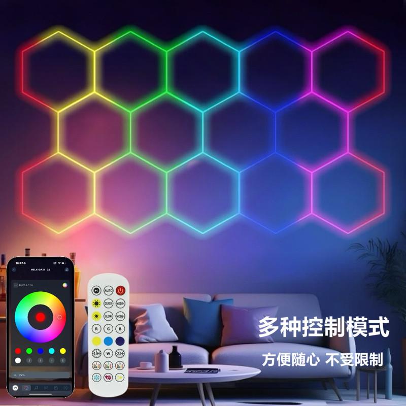 智能APP控制幻彩蜂窝洗车灯RGB七彩光库六边形汽车工位灯KTV游戏