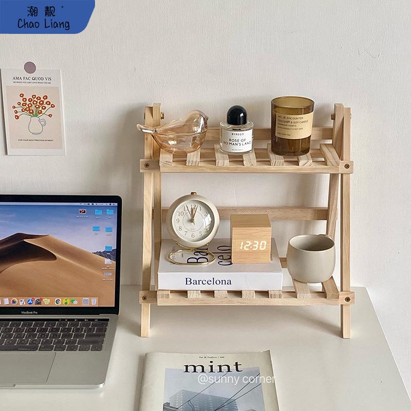 元气角落 简约木质双层桌面置物架宿舍房间卧室书桌收纳整理田园