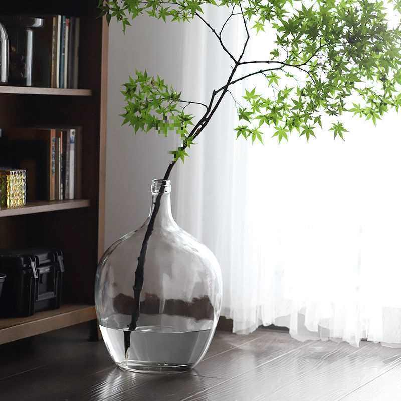 细口小口大肚玻璃花瓶 吊钟马醉木插花水培落地大号花器 简略透明