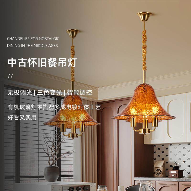 中古怀旧餐厅吊灯美式花朵客厅书房吧台复古氛围玻璃灯创意过道灯