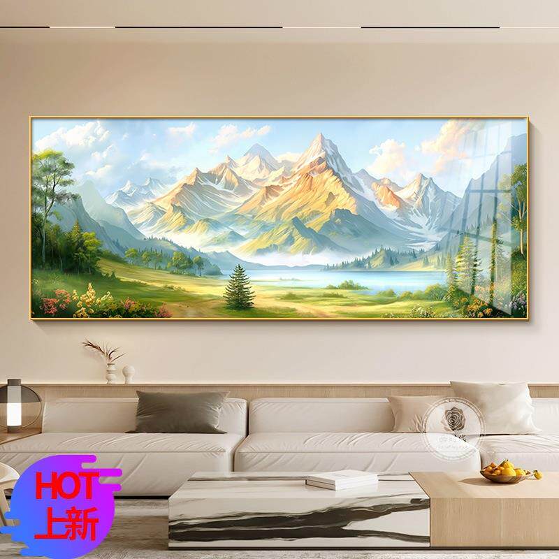背有靠山客厅墙面装饰画西墙沙发背景挂画聚宝盆山水画大尺寸壁画