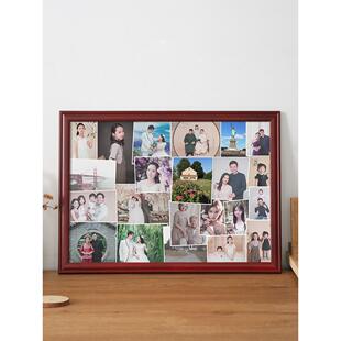家用木头老照片相框空框大80年代可以放多张照片的怀旧挂墙展示架