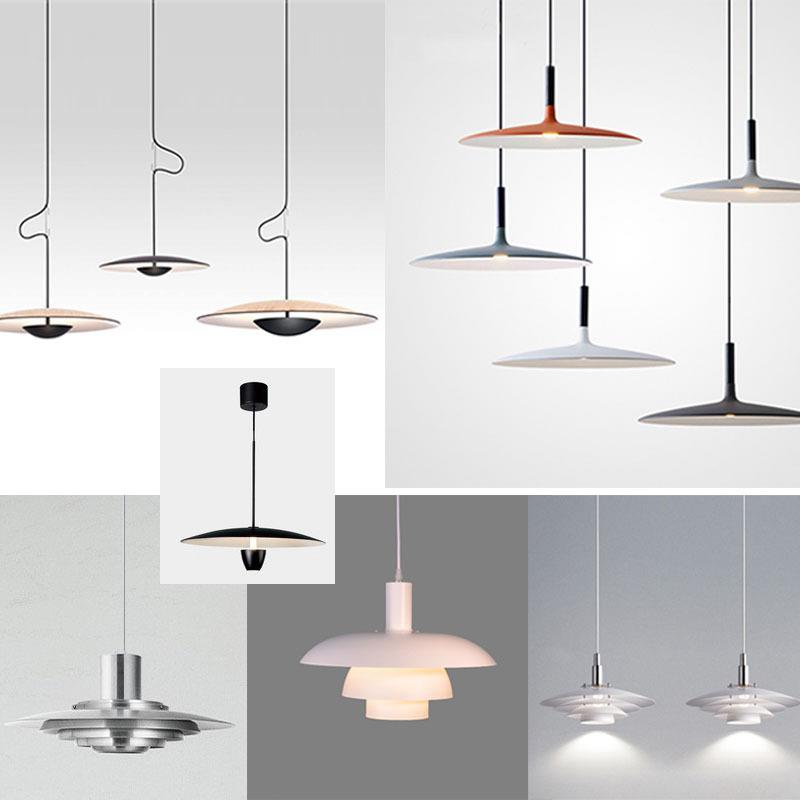 现代简约卧室西餐厅吧台北欧样板房各式飞碟铝吊灯木纹拉丝外贸款