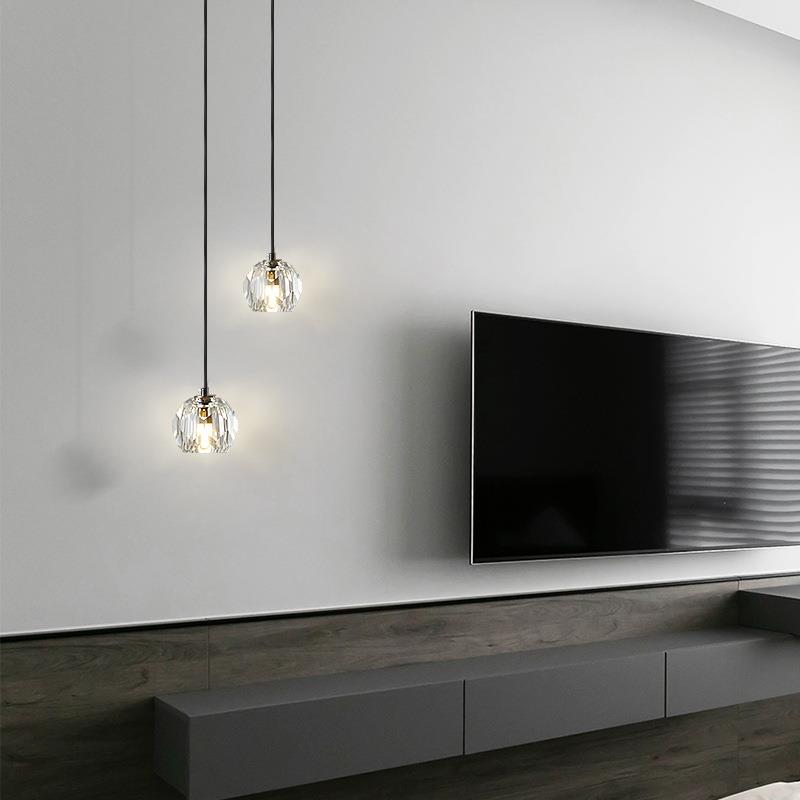 轻奢卧室床头小吊灯简约现代长线吧台灯具创意个性全铜单头水晶灯