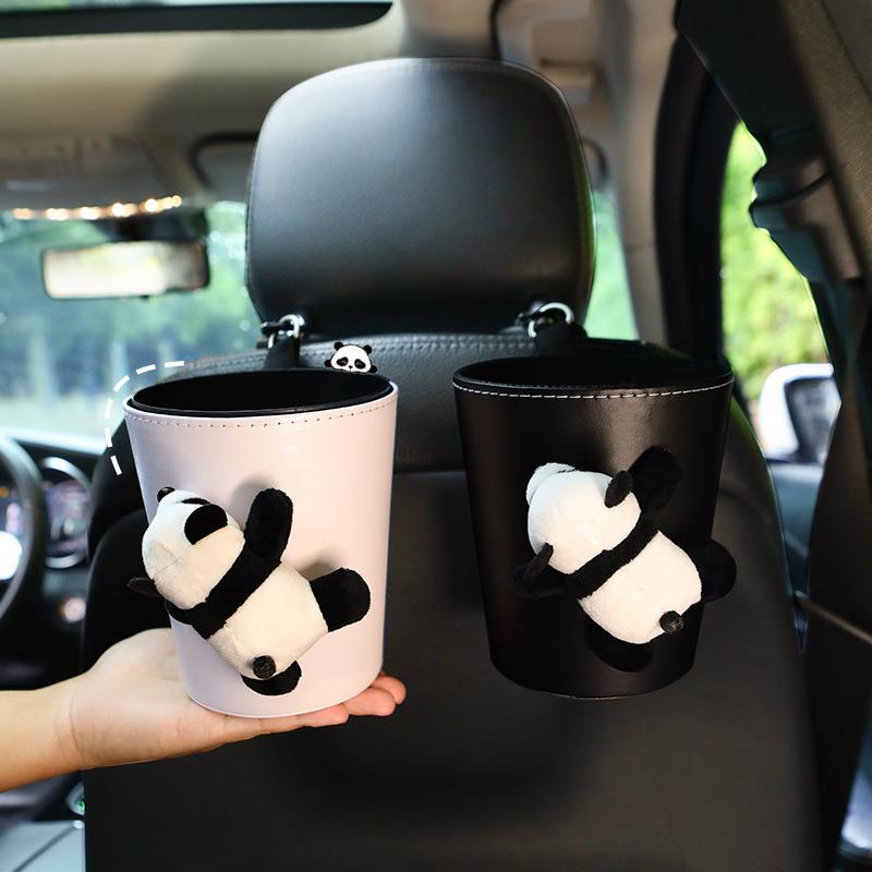 车载垃圾桶多功能挂式纸巾盒可爱卡通熊猫车内用置物桶雨伞收纳桶