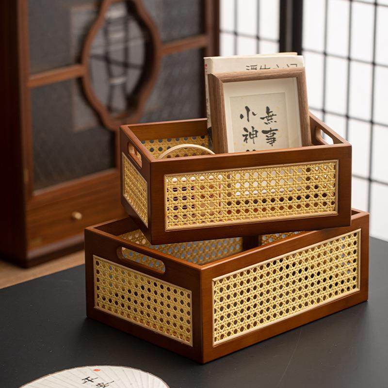 瓷邻竹编织篮子桌面置物篮藤编收纳筐家用浴室收纳篮电视柜收纳盒