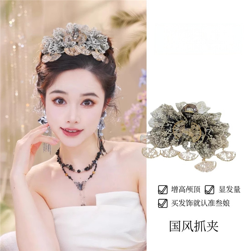 新款2025新中式超仙重工发夹高级感轻奢发饰后脑勺抓夹鲨鱼夹