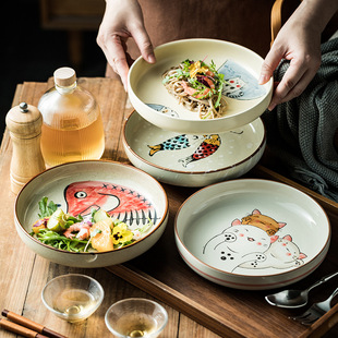 陶瓷深盘子家用盘菜盘浅盘菜碟餐厅酒店创意餐具炒菜餐盘 日式