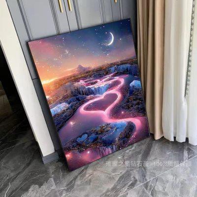 2024新款梦幻风景钻石画客厅卧室满钻唯美爱心河流5d点贴钻十字绣