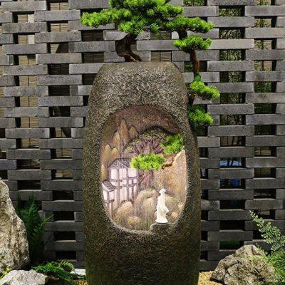 中式迎客松假山流水喷泉阳台景观客厅玄关家居落地装饰品水景摆件