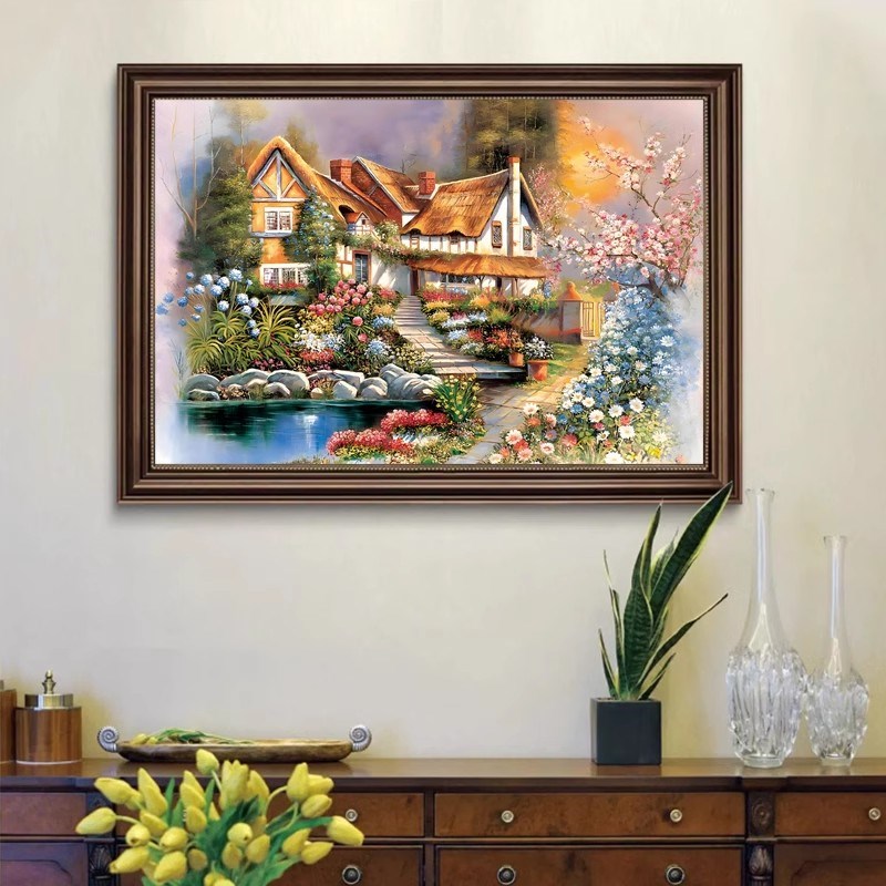 欧式田园小屋十字绣2024新款线绣客厅风景卧室满绣小件餐厅简单画