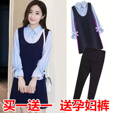 孕妇装春秋装套装哺乳衣外出穿中长款宽松上衣P连衣裙孕妇装两件