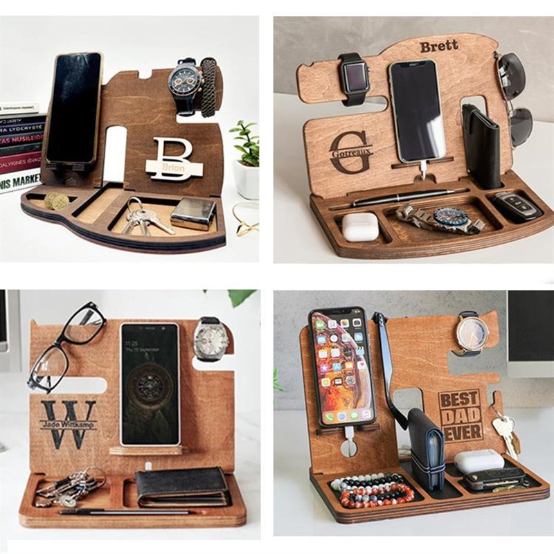 新款创意北欧风桌面木质手机扩充架多功能收纳木质置物架送父亲节