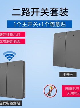 灰色开控关双无线床头一灯开关面二AS20A/L板免布线家用220V随意