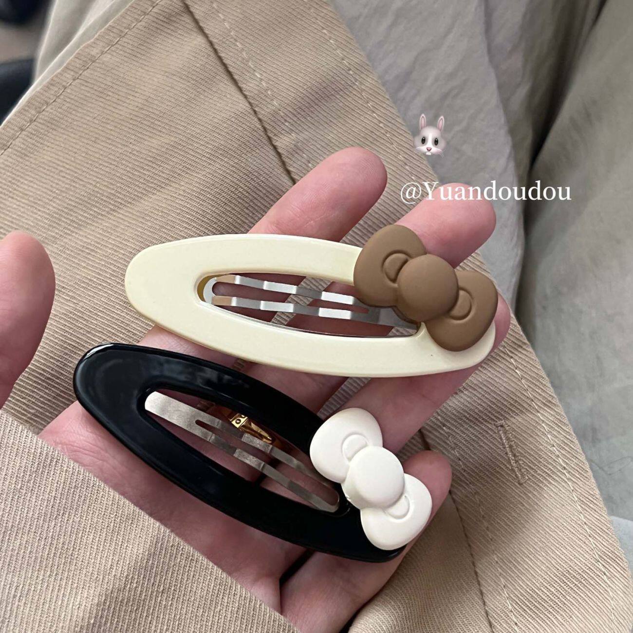 日韩米咖色蝴蝶结大号BB夹边夹