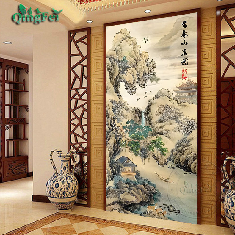 青飞精准印布富春山居图竖版十字绣2023新款线绣客厅大副风景玄关