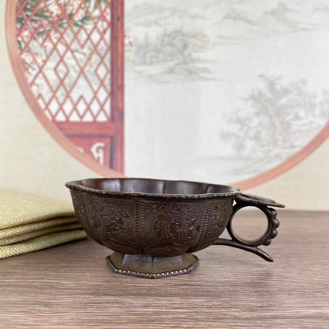 农村收来酒杯旧货合金铜雕花铜杯古董老货铜器铜印章摆件
