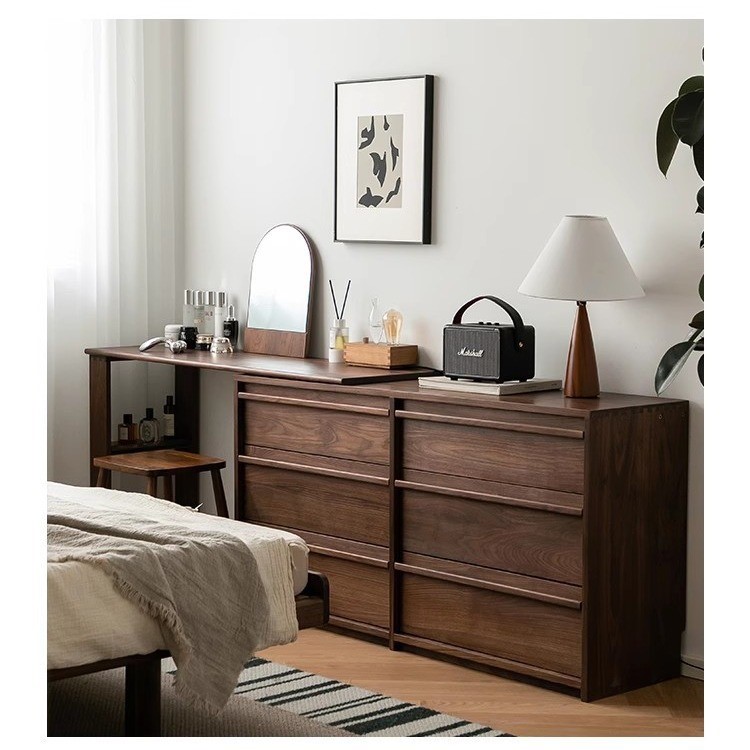 北美黑胡桃木梳妆台卧室床尾斗柜化妆桌一体樱桃木实木电脑办公桌
