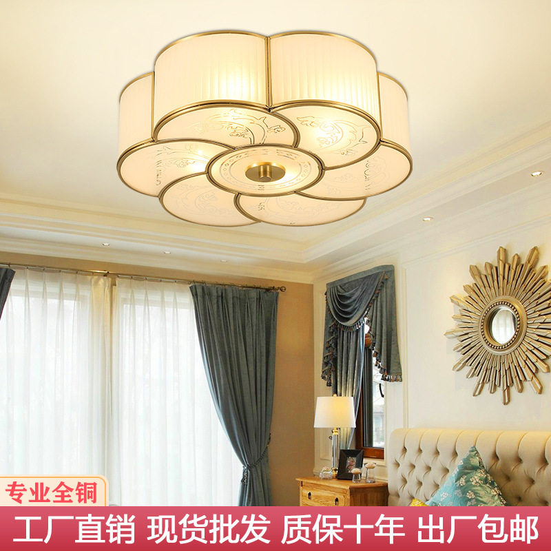 全铜美式复古吸顶灯中古风简欧简约卧室灯圆形欧式LED过道玄关灯