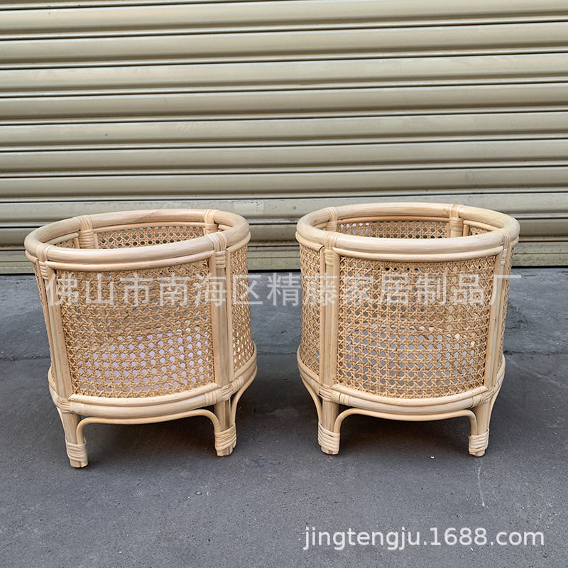 精藤居阳台花架北欧藤编花几落地手工创意藤编植物装饰架落地花架