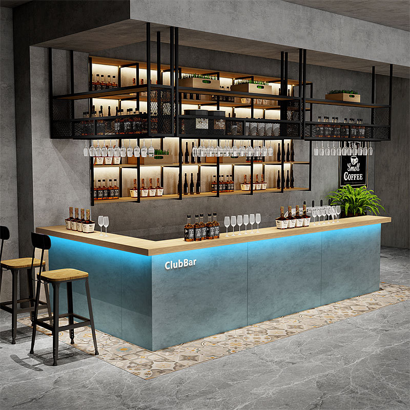 复古酒吧吧台桌转角音乐餐吧收银台球咖啡厅前台接待台商用工业风