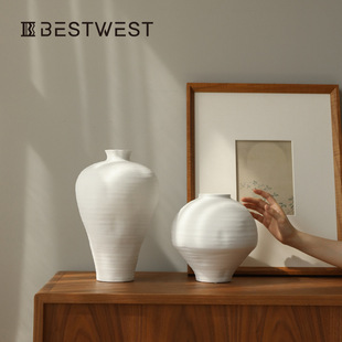 中古风花瓶陶瓷白色宋代美学摆件陶罐复古水培插花艺术感中式花器