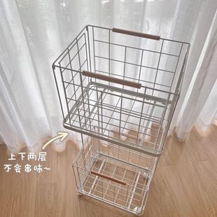 收纳架落地脏衣篓多功能大容量双层区高颜值家用置物架分折叠 日式