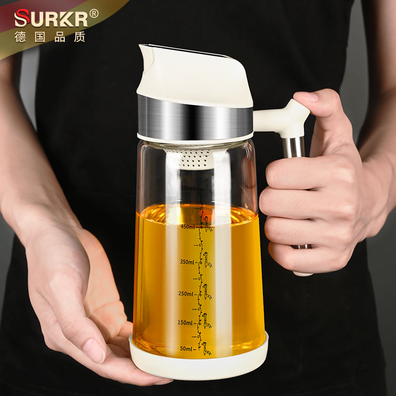 德系自动开合油壶玻璃防漏油瓶厨房家用装酱油醋调料瓶大容量油罐