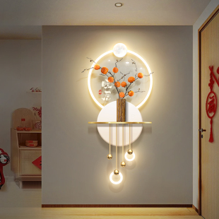 玄关装 饰画杮杮如意过道走廊尽头3D立体实物简约发光壁灯画寓意好