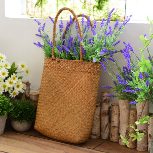 北欧手工草编花篮海草编织篮子藤编花盆套客厅落地装饰大花盆摆件