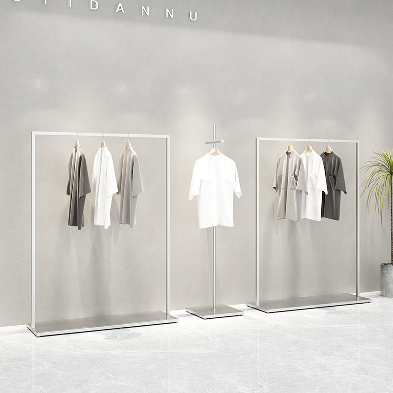 服装店展示架铁艺服装架银色正挂男女装店货架衣架陈列侧挂落地式