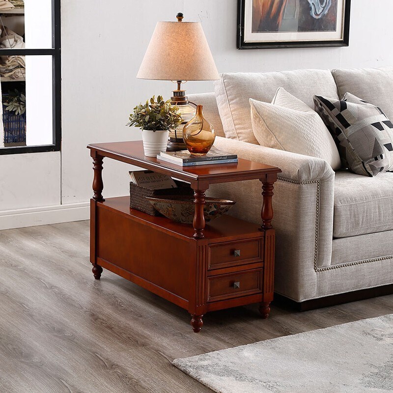 美式实木沙发边几客厅角几长边桌床边K置物柜带抽简约小茶几