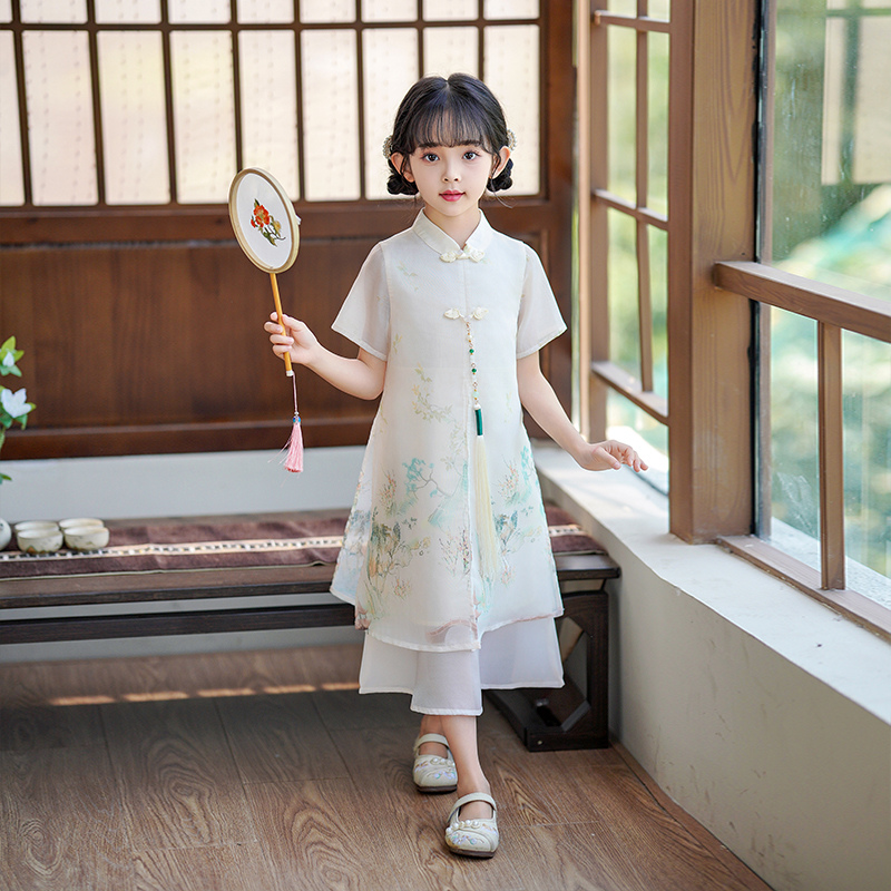 女童汉服夏季2024新款儿童x旗袍连衣裙新中式改良小女孩中国风套