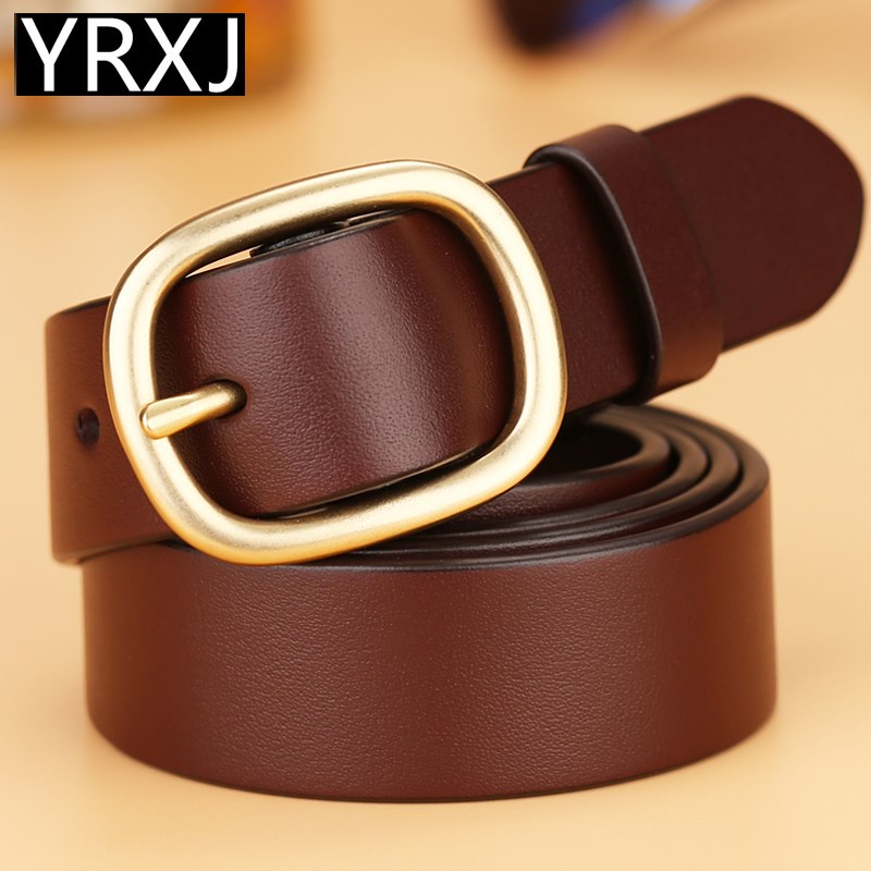 皮带女真皮铜扣头层纯牛皮黑色腰带女H士休闲百搭圆针扣牛仔裤带