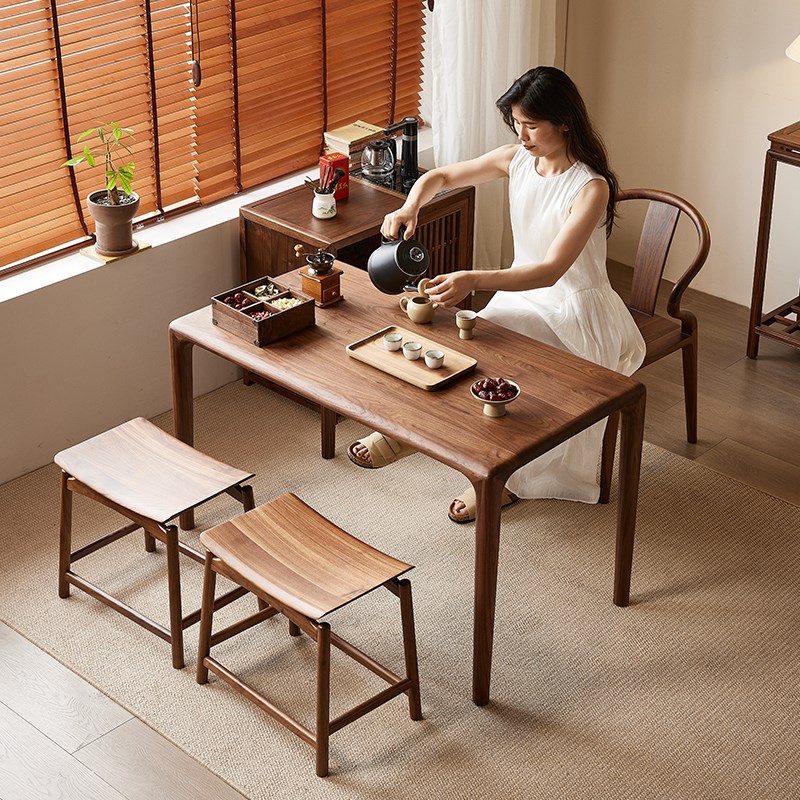 实木茶桌1米小户型北美黑胡桃木阳台茶台现代简约S茶室桌子1.4米